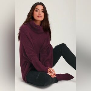 Lulu’s Conway Plum Purple Oversized Knit Turtleneck Sweater XS